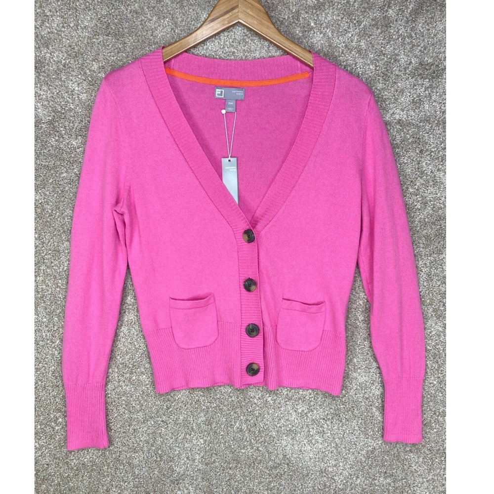JCP Cashmere V-Neck Button Front Cardigan Sweater Womens M Tokyo Pink Knitwear